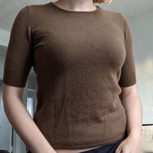 Brown cashmere short sleeved sweater